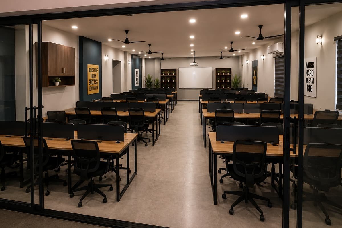 Institute computer room with desks and chairs